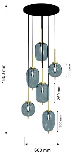 Wofi 5007-502 - Csillár zsinóron BELLEVILLE 6xE14/40W/230V fekete/arany