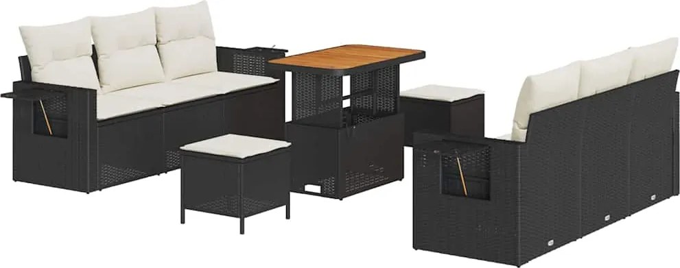 vidaXL Kerti Kanapé Szett párnával tárolóval 9 pcs Fekete és krémszínű