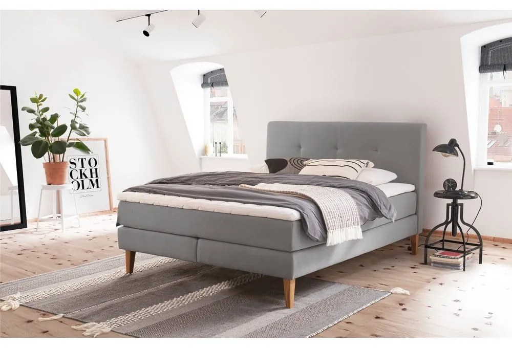 Világosszürke boxspring ágy 160x200 cm Stockholm – Meise Möbel