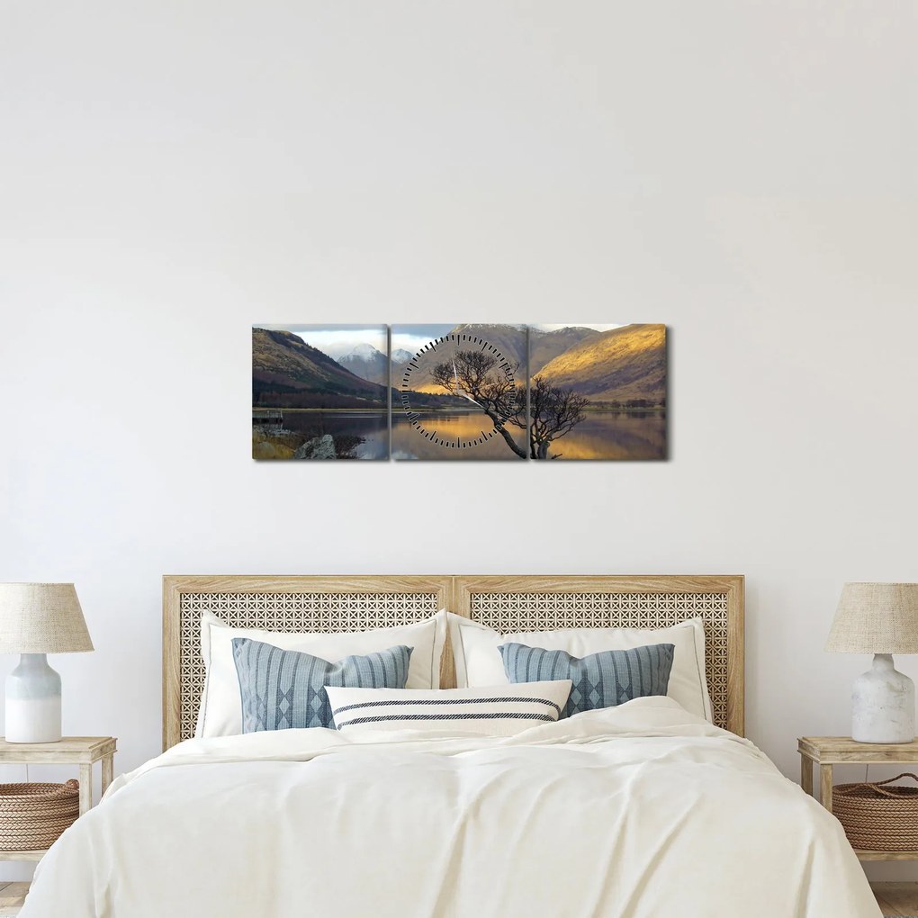 Kép - Hegyek a tónál (órával) (90x30 cm)
