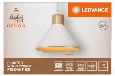 Ledvance - Csillár zsinóron DECOR PLASTER 1xE27/25W/230V átm. 22 cm vakolat fehér