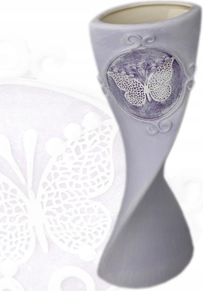 Kerámia váza keskeny csavart 30,5 cm pillangó motívummal díszítve