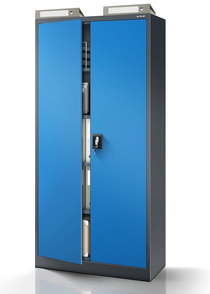 Fém iratszekrény JAN H, 900 x 1950 x 400 mm, antracit-kék