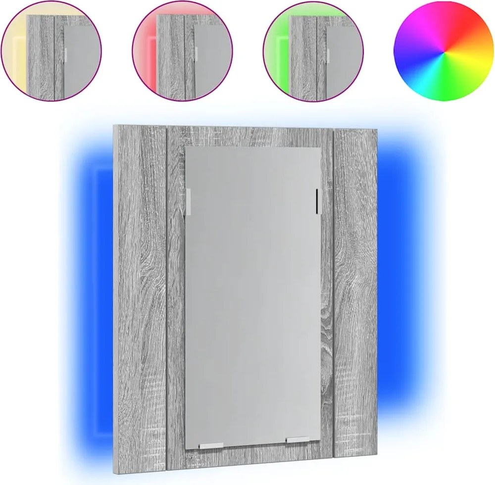 vidaXL szürke sonoma szerelt fa tükrös szekrény LED-del 40x12x45 cm