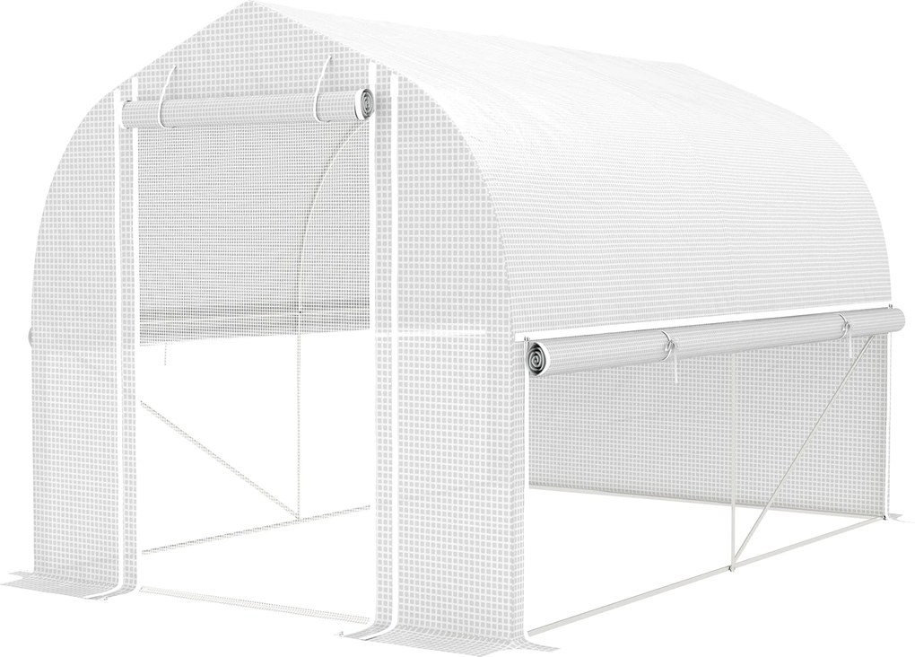 Outsunny Üvegház 3 x 2 x 2 m Fólia Üvegház 4 Ablakkal és Ajtóval, Felgörgős Oldalfalakkal, UV-álló Fólia Alagút Paradicsomház Galvanizált Acél Vázszer