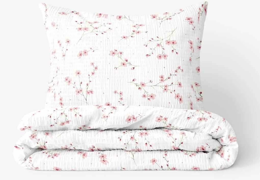 Goldea krepp ágyneműhuzat - cseresznyevirágok 140 x 200 és 70 x 90 cm