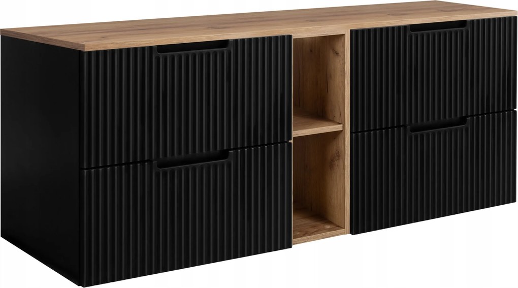 Fürdőszoba szekrény Mosdó Alá 140 fekete tölgy divatos Mdf Frontok