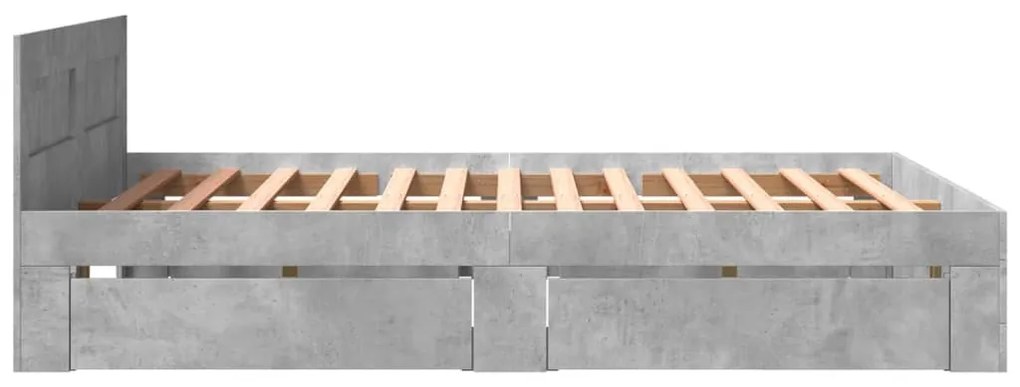 betonszürke szerelt fa ágykeret fejtámlával 150x200 cm