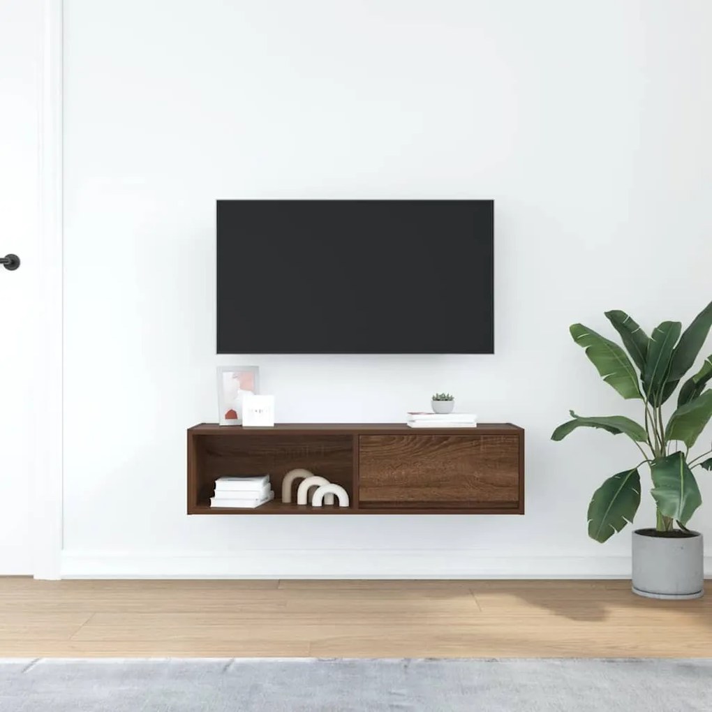 barna tölgy színű szerelt fa TV-szekrény 100x31x25,5cm