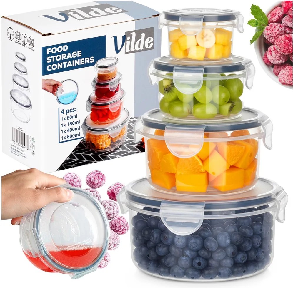 4x Konyhai légmentesen záródó ételtároló dobozok tömítéssel tartály szett