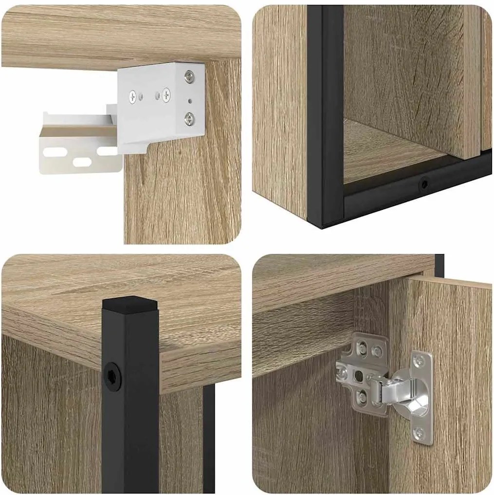 Fürdőszoba bútor szett polcokkal 4 pcs Sonoma tölgy Faanyag