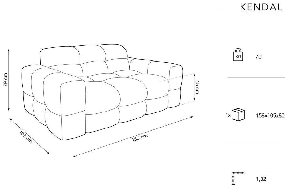 Világosszürke bársony kanapé 156 cm Kendal – Micadoni Home