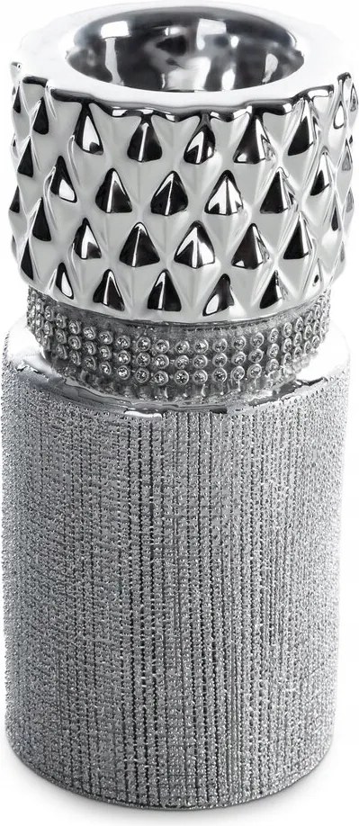 Dekorációs gyertyatartó 7X7X16 ezüst, domború textúrájú