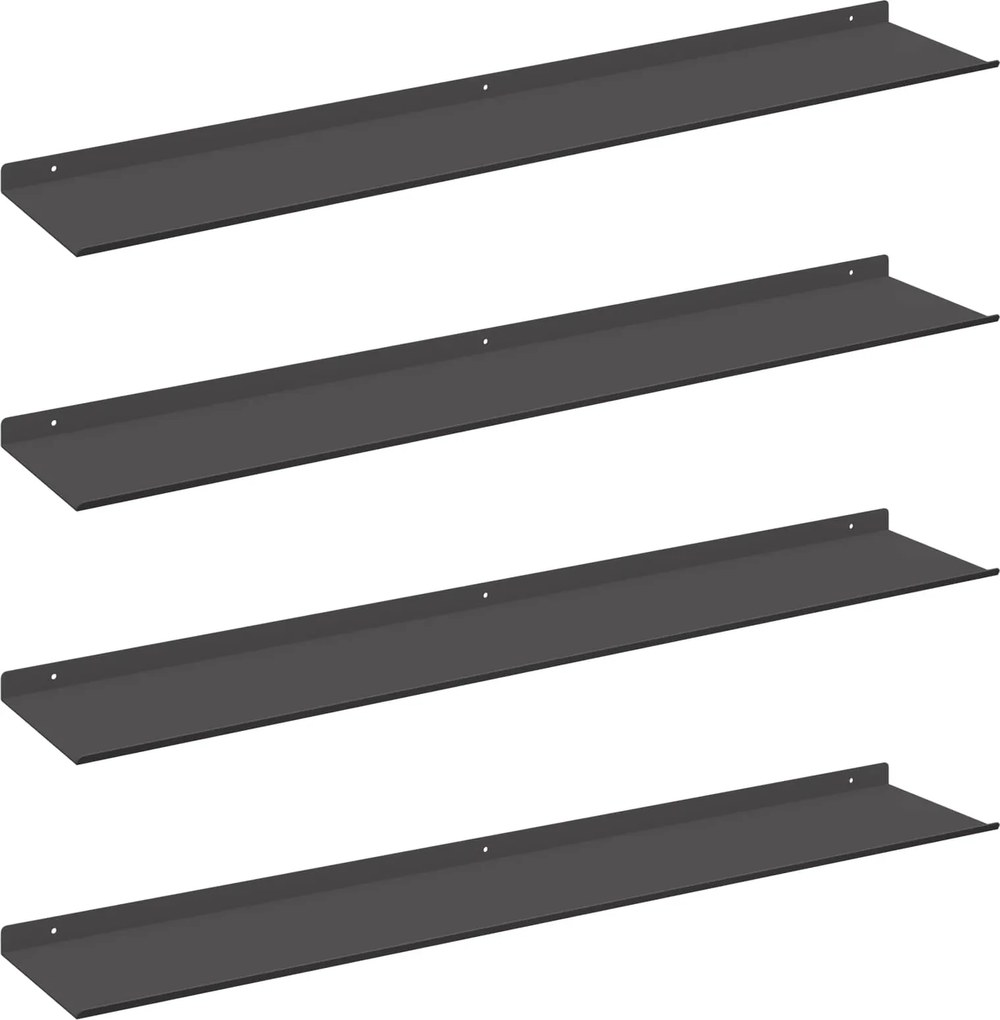 vidaXL Lebegő polc 4 pcs Fekete 100 x 18 x 2,5 cm Acél