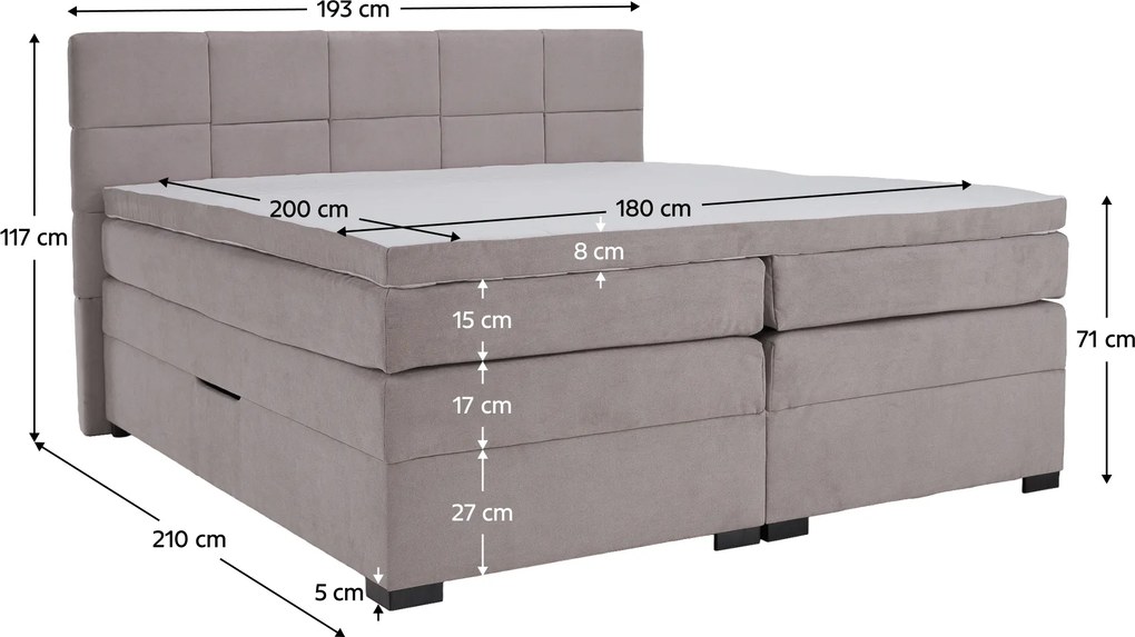 Boxspring ágy, 180x200, szürkésbarna Taupe, APRIL