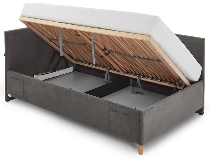 Antracitszürke kárpitozott ágyneműtartós sarok gyerekágy ágyráccsal 90x200 cm Cool – Meise Möbel