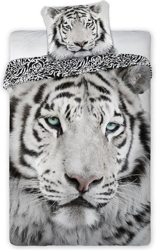 Deluxe 3D Fehér Tigris pamut ágyneműhuzat 200x140cm+90x70cm Faro