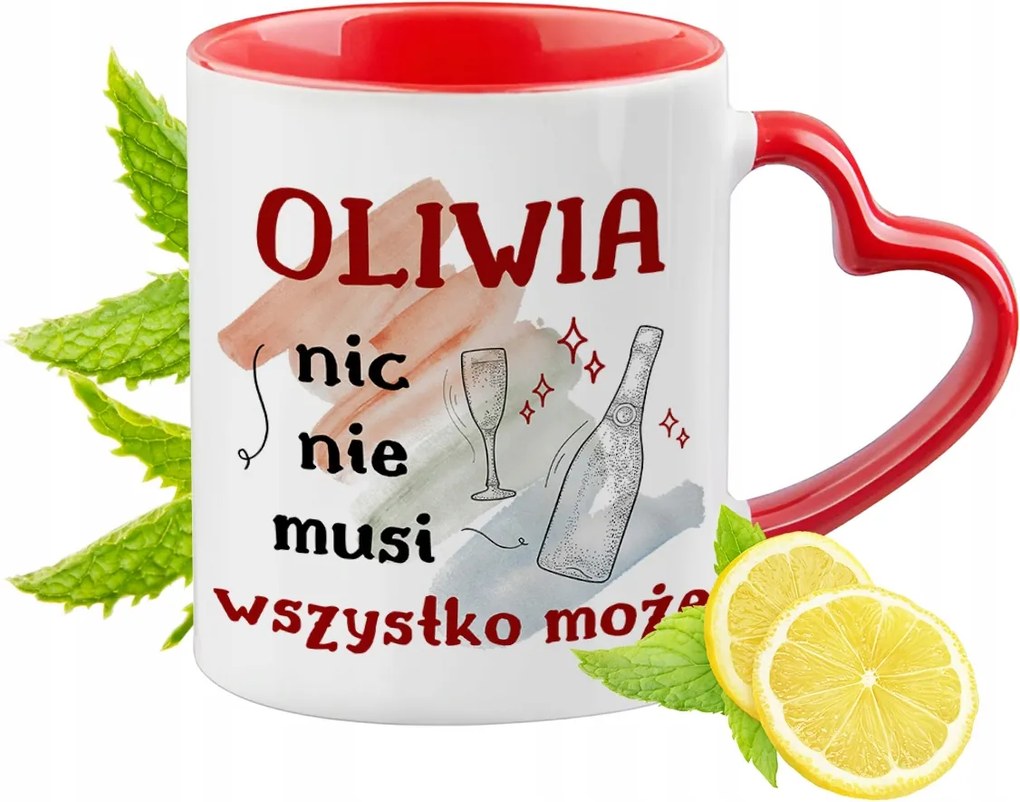 Olívia piros bögre szív alakú füllel ajándékba