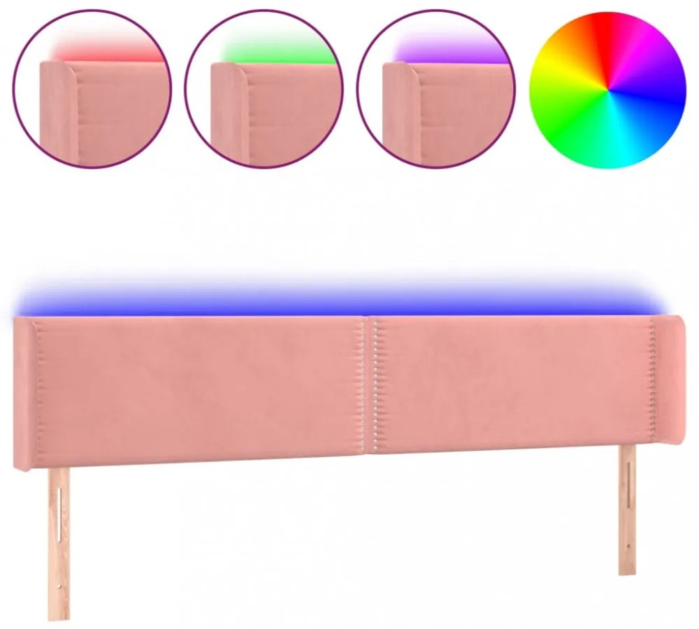 rózsaszín bársony LED-es fejtámla 203x16x78/88 cm