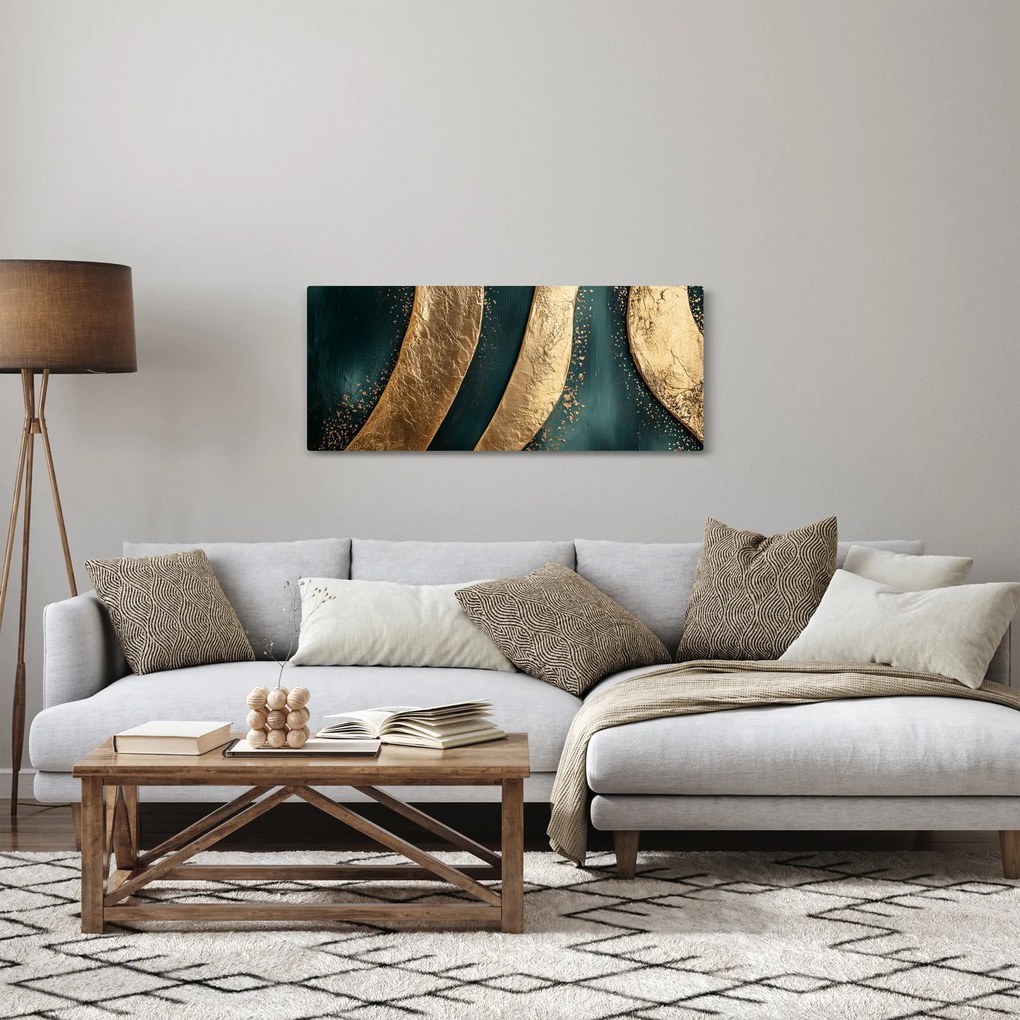 Kép - Zöld absztrakció arannyal I. (120x50 cm)