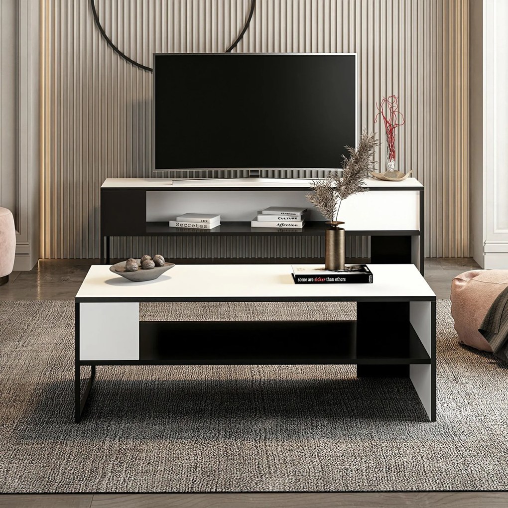 Dohányzóasztal Ejby 42x120x60 cm fehér / fekete [en.casa]