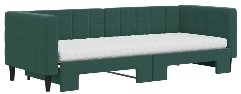 sötétzöld kihúzható bársony heverő matraccal 80 x 200 cm