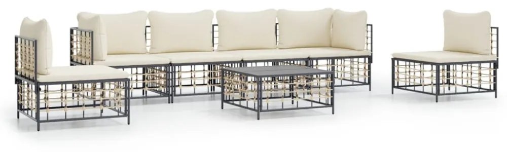 vidaXL 7 részes antracitszürke polyrattan kerti ülőgarnitúra párnákkal