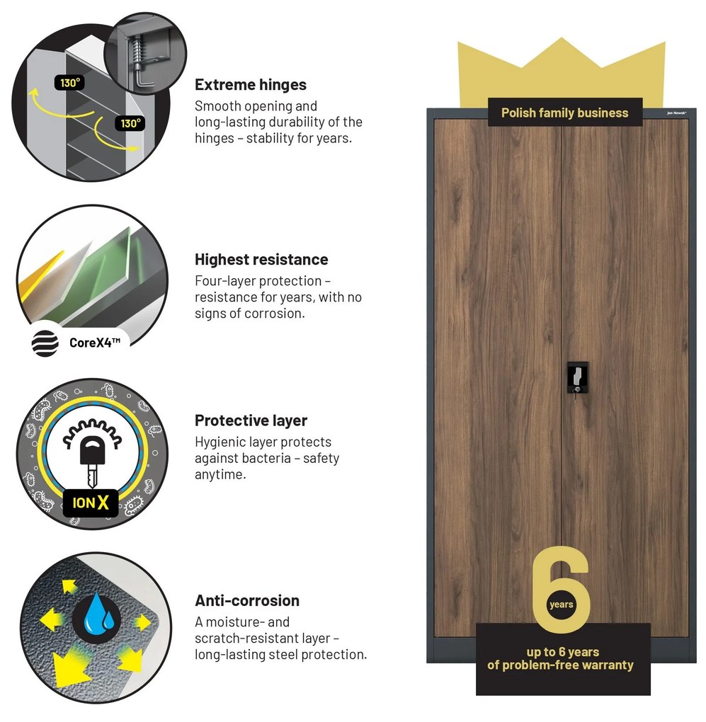 Fém iratszekrény JAN H, 900 x 1950 x 400 mm, Eco Design: antracit/ dió