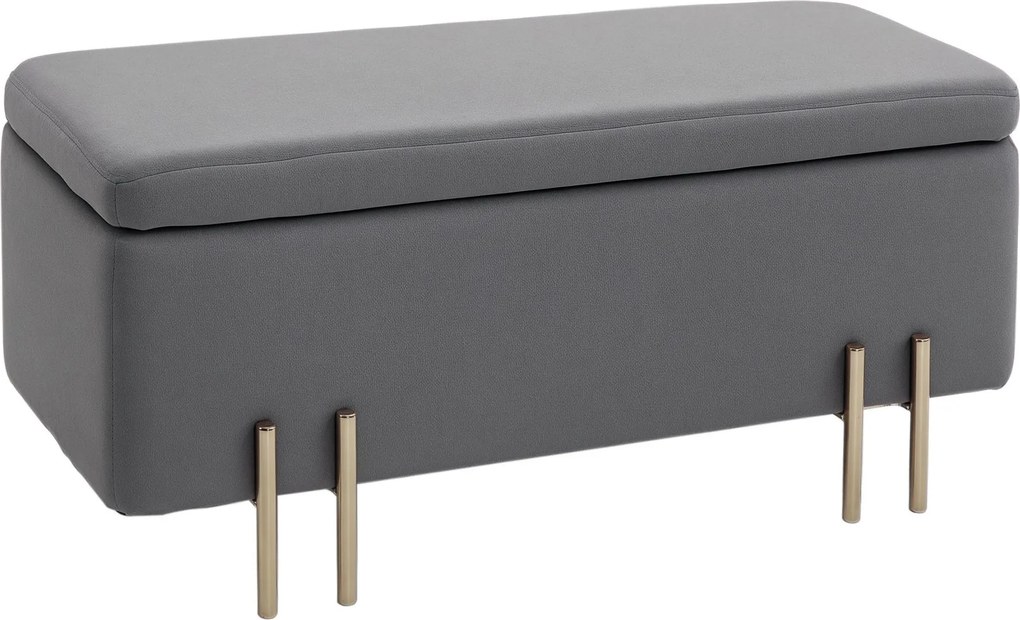 HOMCOM Bársonyos Külsővel Kárpitozott Tároló Pad Fém Lábakkal, Tároló Pad Nappali, Hálószoba, Előszoba 100 x 40 x 42 cm, Sötétszürke | Aosom