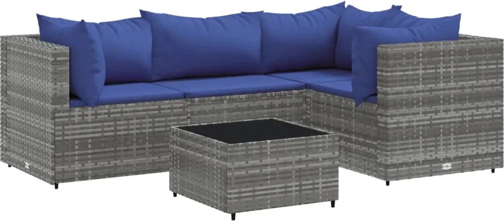 vidaXL 5 részes szürke polyrattan kerti ülőgarnitúra párnákkal