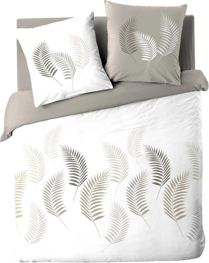 Fehér-szürkésbarna kétszemélyes hosszabbított pamut ágyneműhuzat 240x220 cm Goyave – douceur d'intérieur