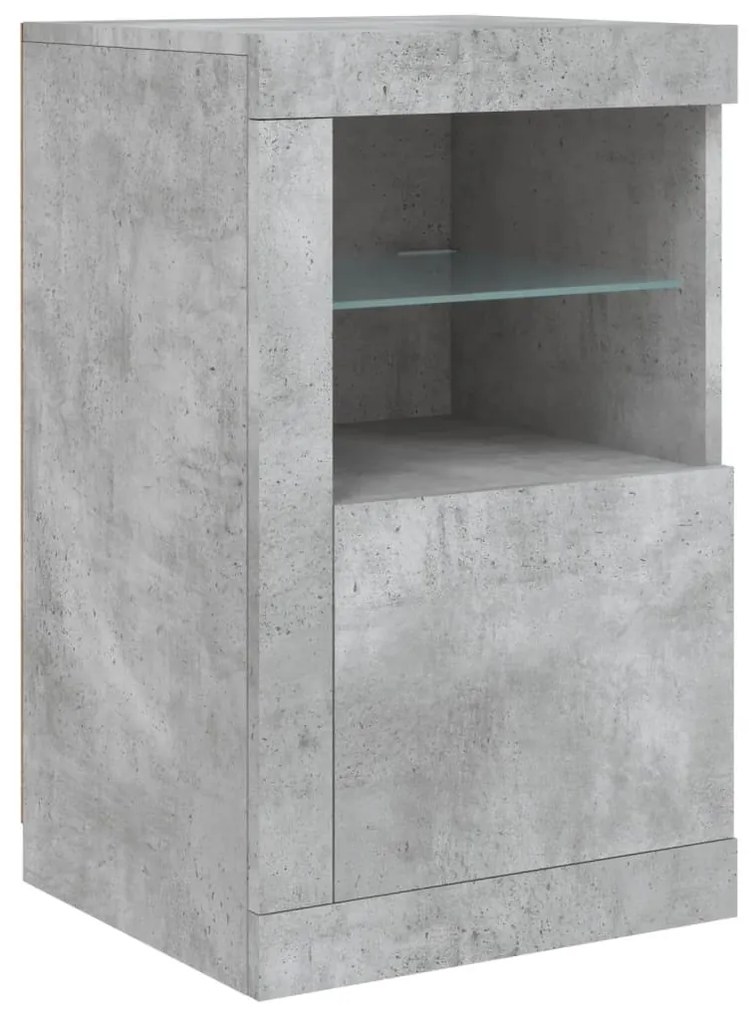 betonszürke tálalószekrény LED-világítással 163 x 37 x 67 cm
