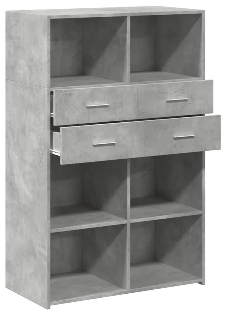 betonszürke szerelt fa magasszekrény 80 x 42,5 x 124 cm