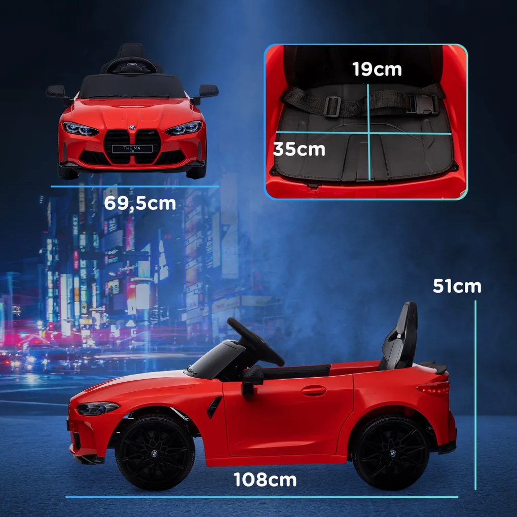 AIYAPLAY Elektromos gyerekautó BMW M4, hang és fény, 3-5 km/h, távirányítóval, piros