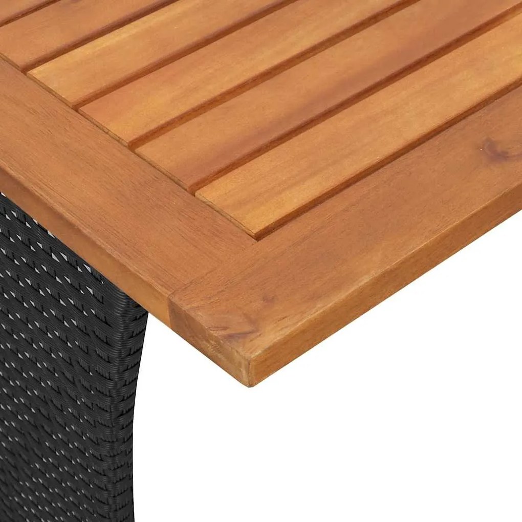 fekete polyrattan kerti asztal akácfa lappal 105x75x72 cm