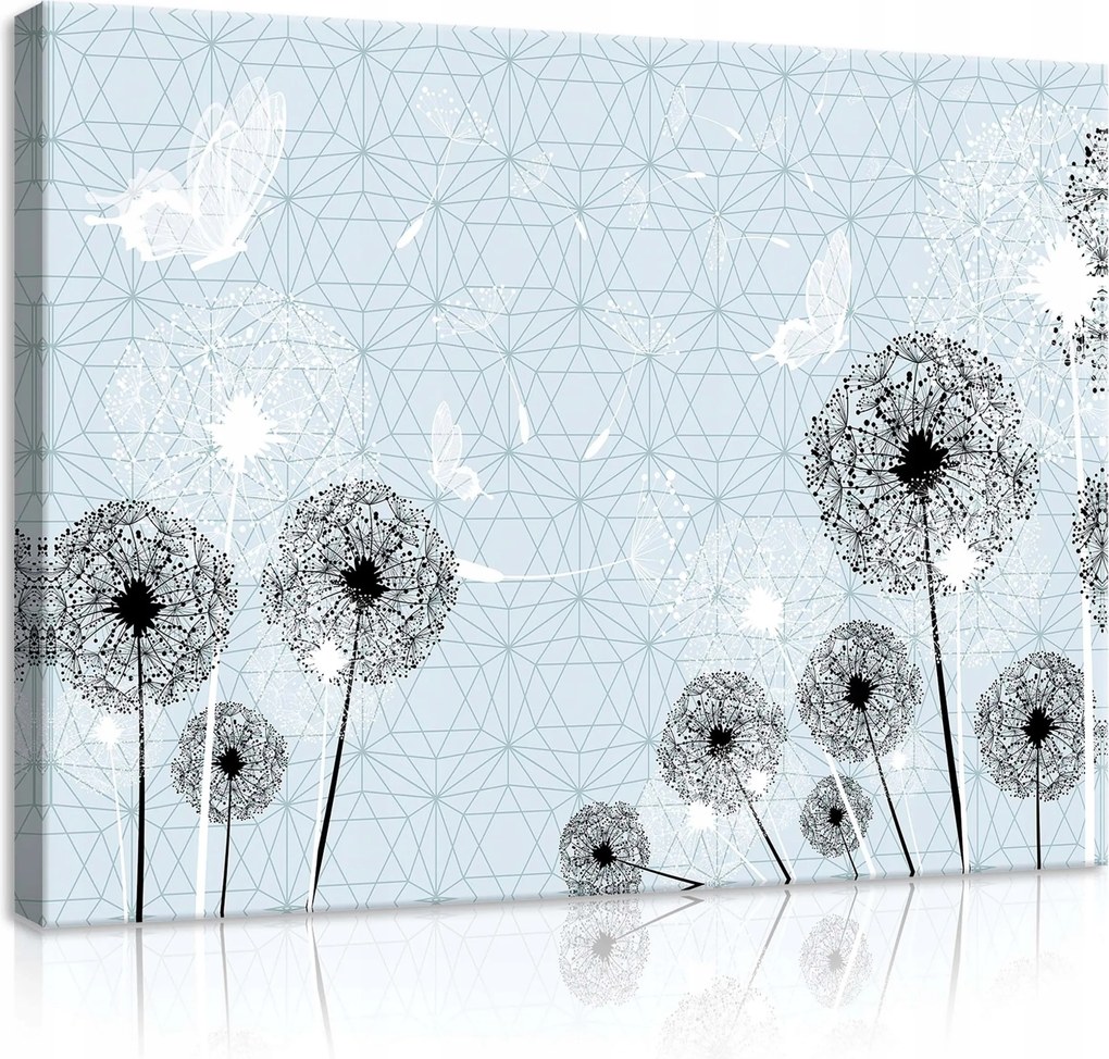 Vászonkép 70x50 Pitypangok pillangók magok könnyedség tavasz nyár geometria absztrakt