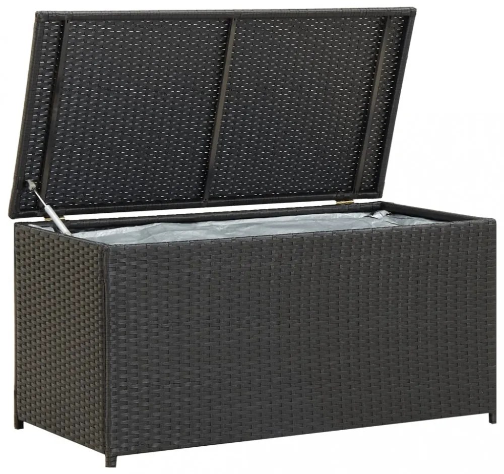 fekete polyrattan kerti tárolóláda 100 x 50 x 50 cm