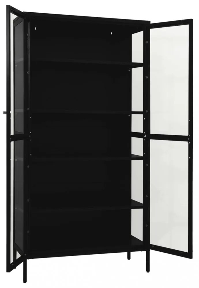 fekete acél és edzett üveg vitrin 90 x 40 x 180 cm