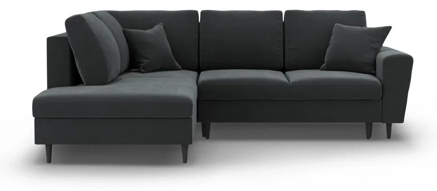 Sötétszürke bársony kinyitható tárolóhelyes sarokkanapé (bal oldali-L alakú) Kyoto – Cosmopolitan Design