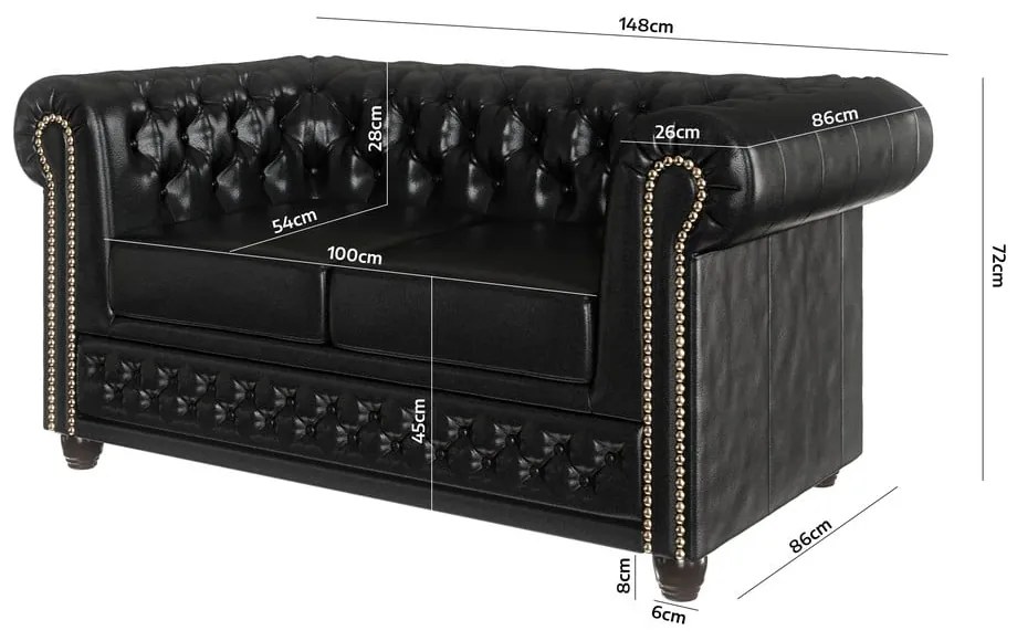 Fekete bőrutánzat kanapé 148 cm York – Ropez