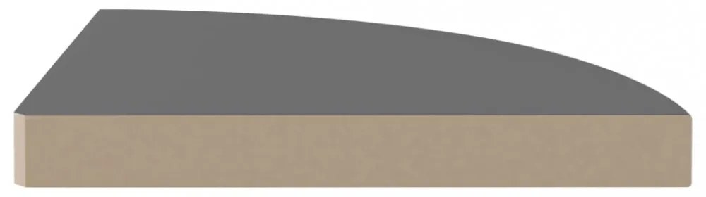 2 db magasfényű szürke MDF lebegő sarokpolc 35 x 35 x 3,8 cm