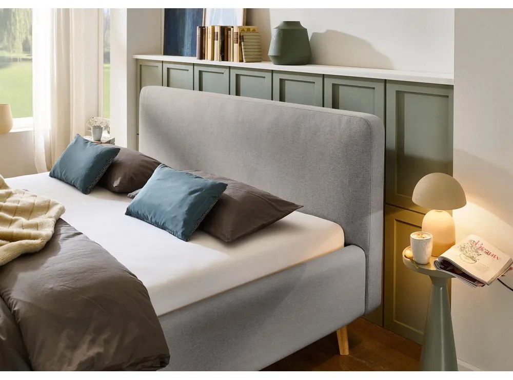 Világosszürke kárpitozott franciaágy ágyrács nélkül 180x200 cm Mattis – Meise Möbel