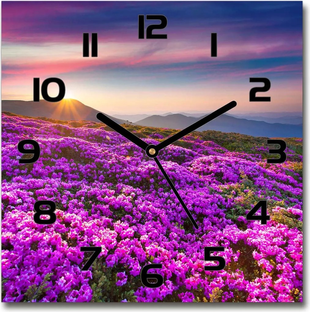 Négyzet alakú üveg falióra Virágok a hegyekben 30x30 cm