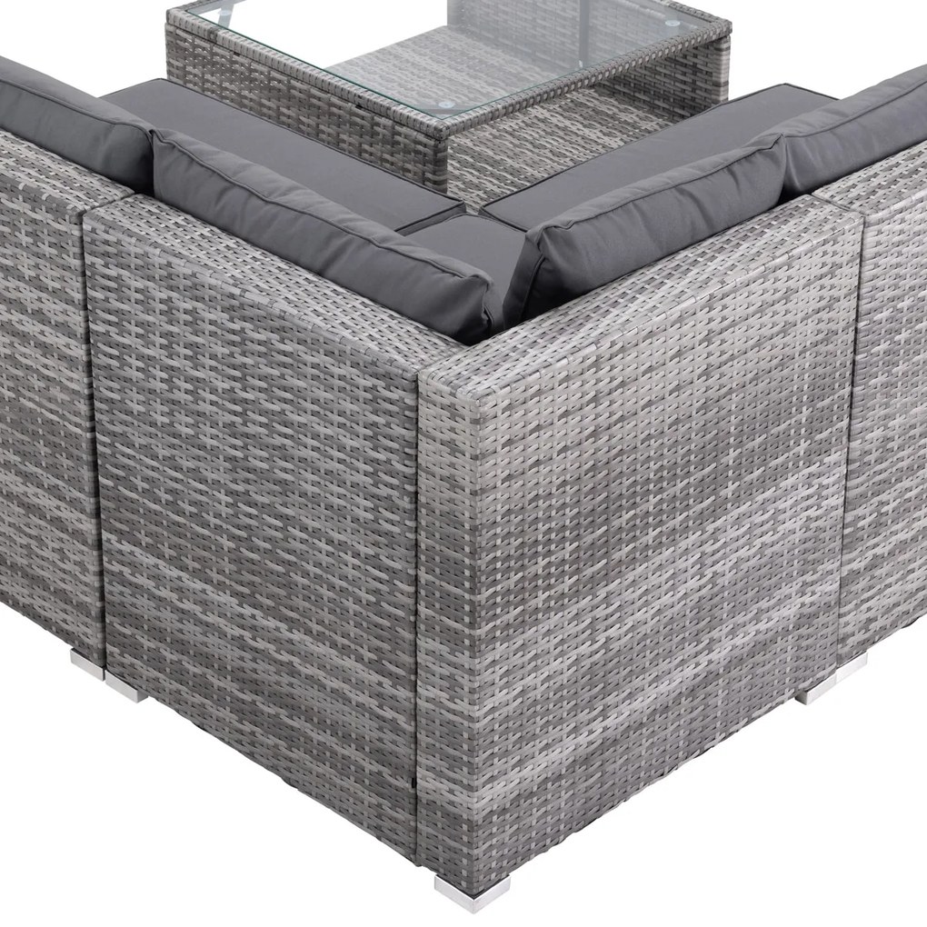 Casaria® Kerti rattan szett Rouen - szürke/antracit párnák