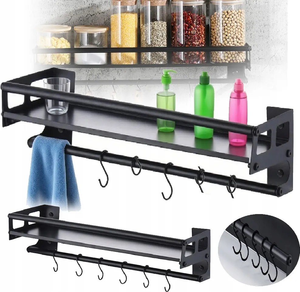 Konyhai tároló polc, Rozsdamentes acél fali polc,Fekete