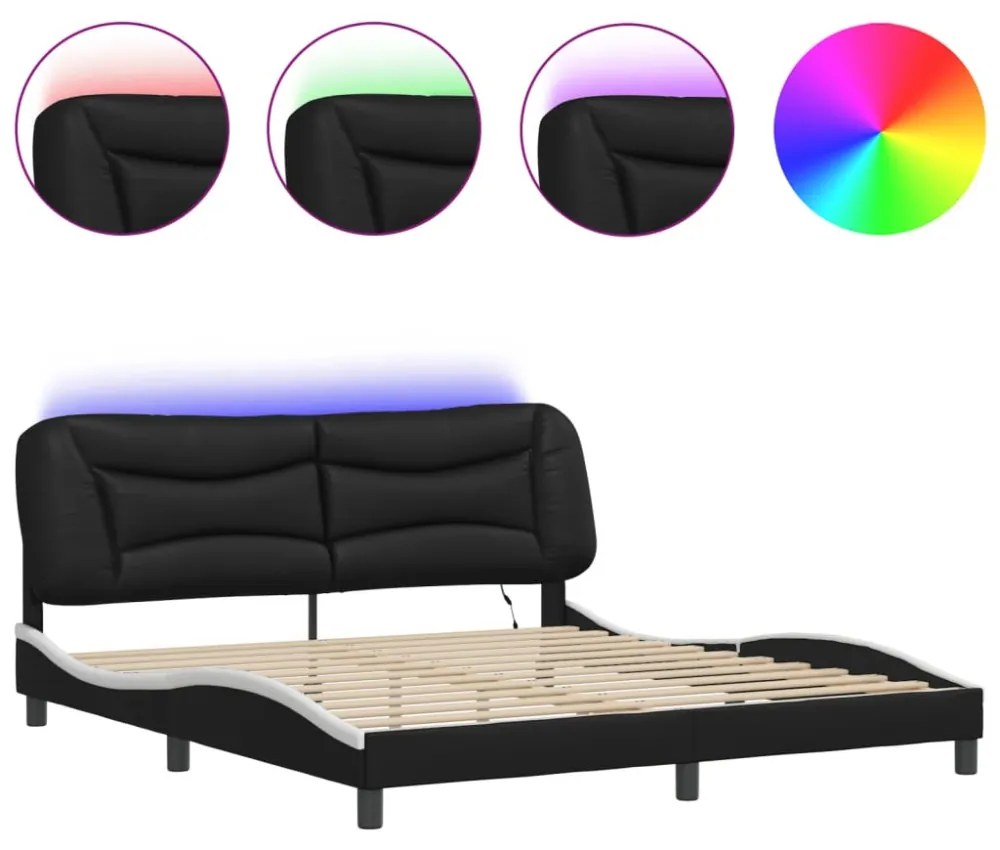 fekete és fehér ágykeret LED-ekkel matrac nélkül Hvar 180 x 200 cm