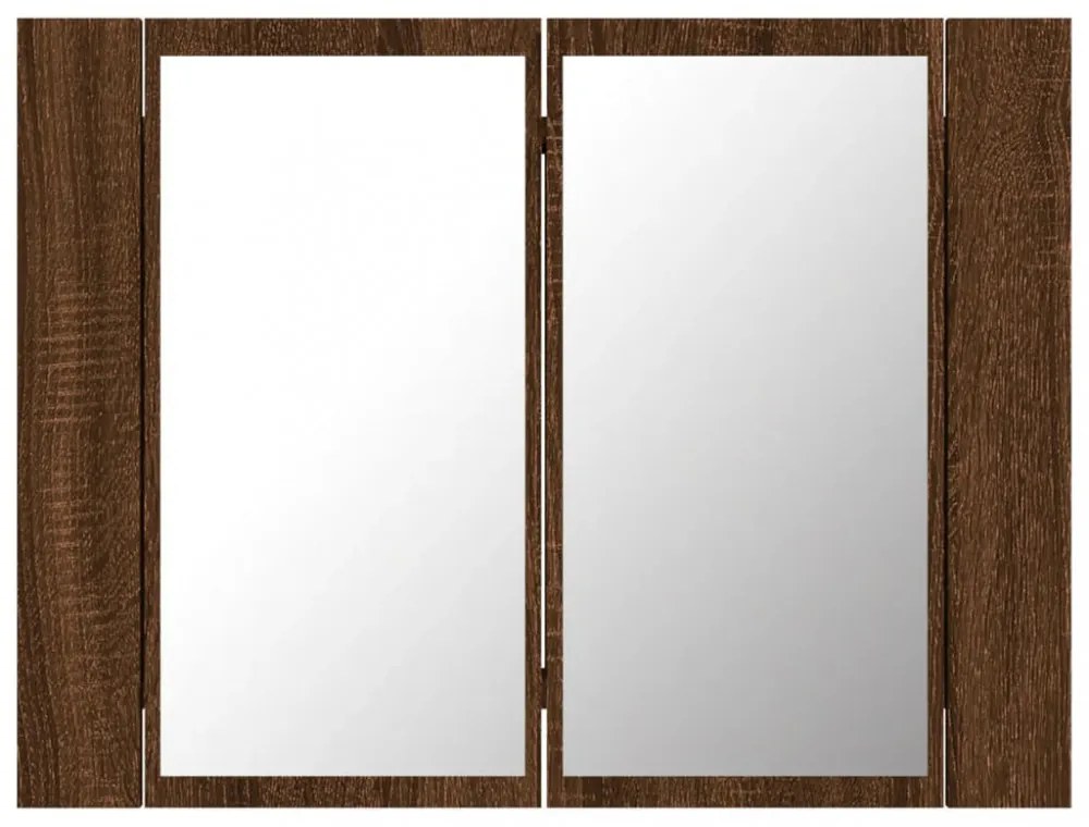 barna tölgyszínű szerelt fa tükörszekrény LED-del 60x12x45 cm