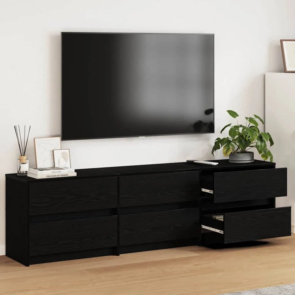 TV szekrény fiókkal Fekete 182 x 34 x 50 cm Faanyag