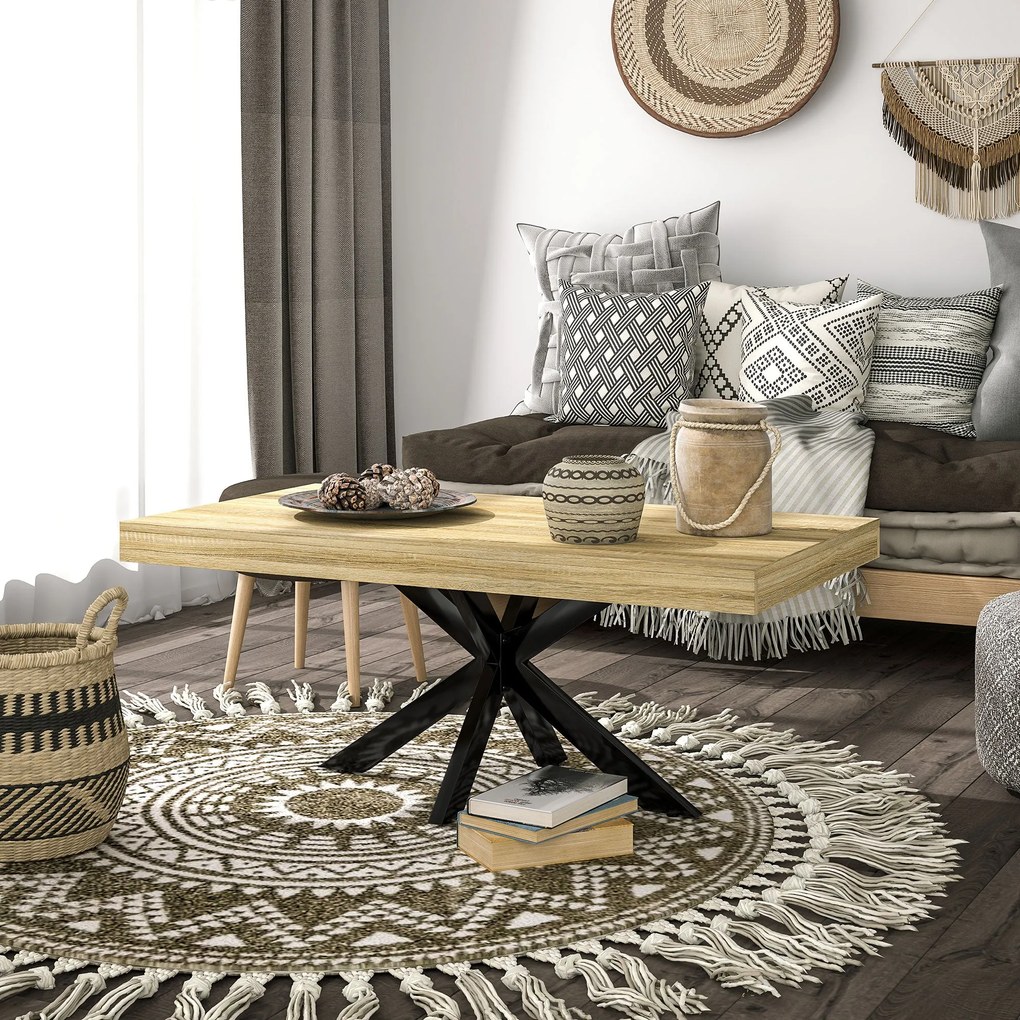 HOMCOM Téglalap Alakú Ipari Stílusú Kávézó Asztal Fekete Fém és Természetes Fa Hatású - 110 x 60 x 45cm | Aosom