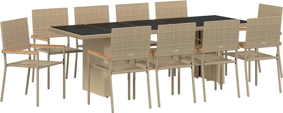 vidaXL Kert étkező szett 11 pcs Bézs polirattan